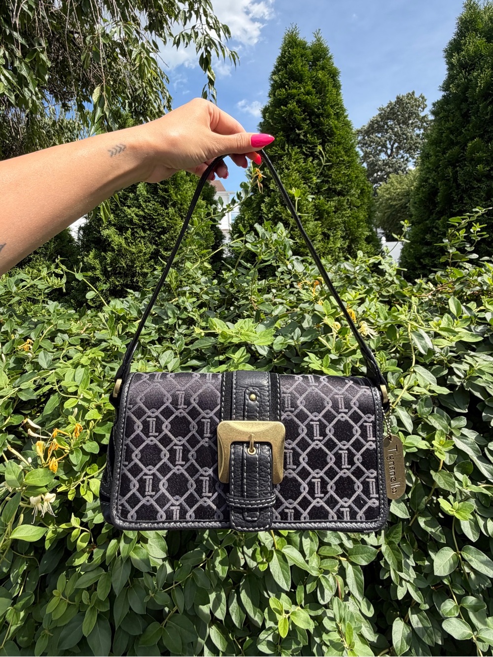 Vintage Y2K Tignanello Black Jacquard Shoulder Bag Rare Purse